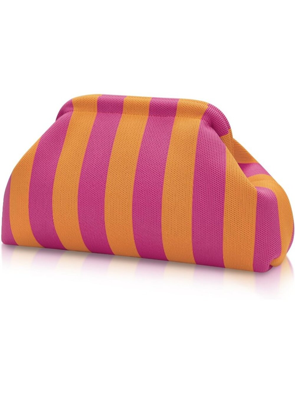 Women's Orange Pink Woven Clutch Purse Striped Dumpling Crochet Beach Handbag